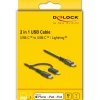 1.00m Delock USB Kabel 2 in 1 USB Type-C zu USB Type-C / Lightning für iPhone und iPad MFi 60 W