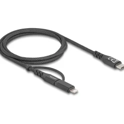 1.00m Delock USB Kabel 2 in 1 USB Type-C zu USB Type-C / Lightning für iPhone und iPad MFi 60 W