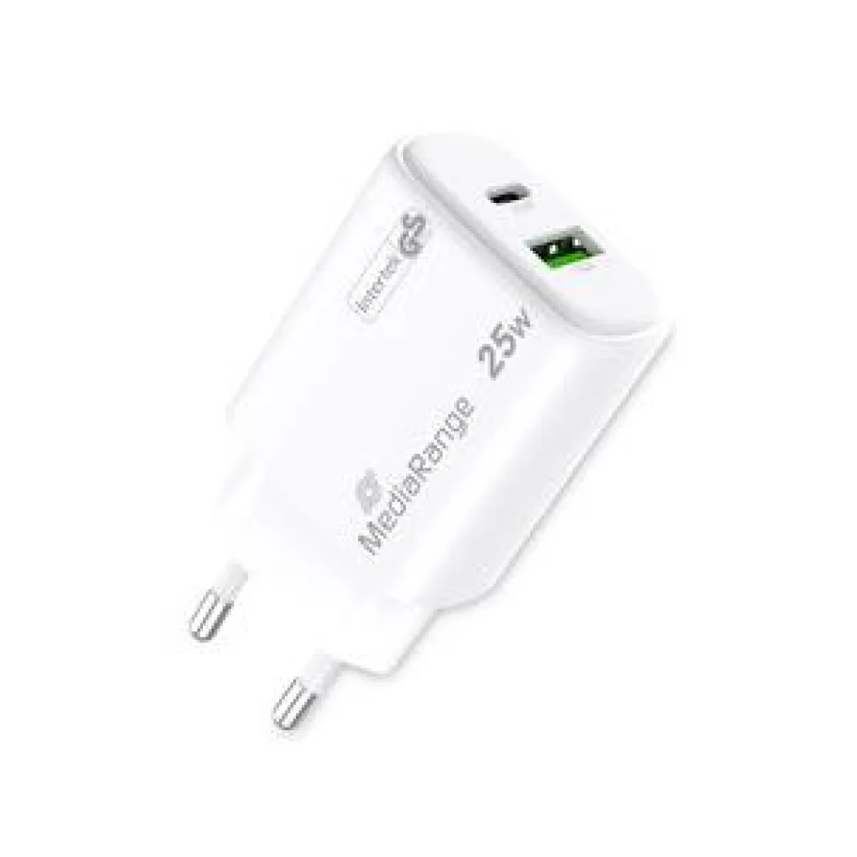 MediaRange Ladegerät 25W 2-Port 1x USB-A/1x USB-C GaN, weiß