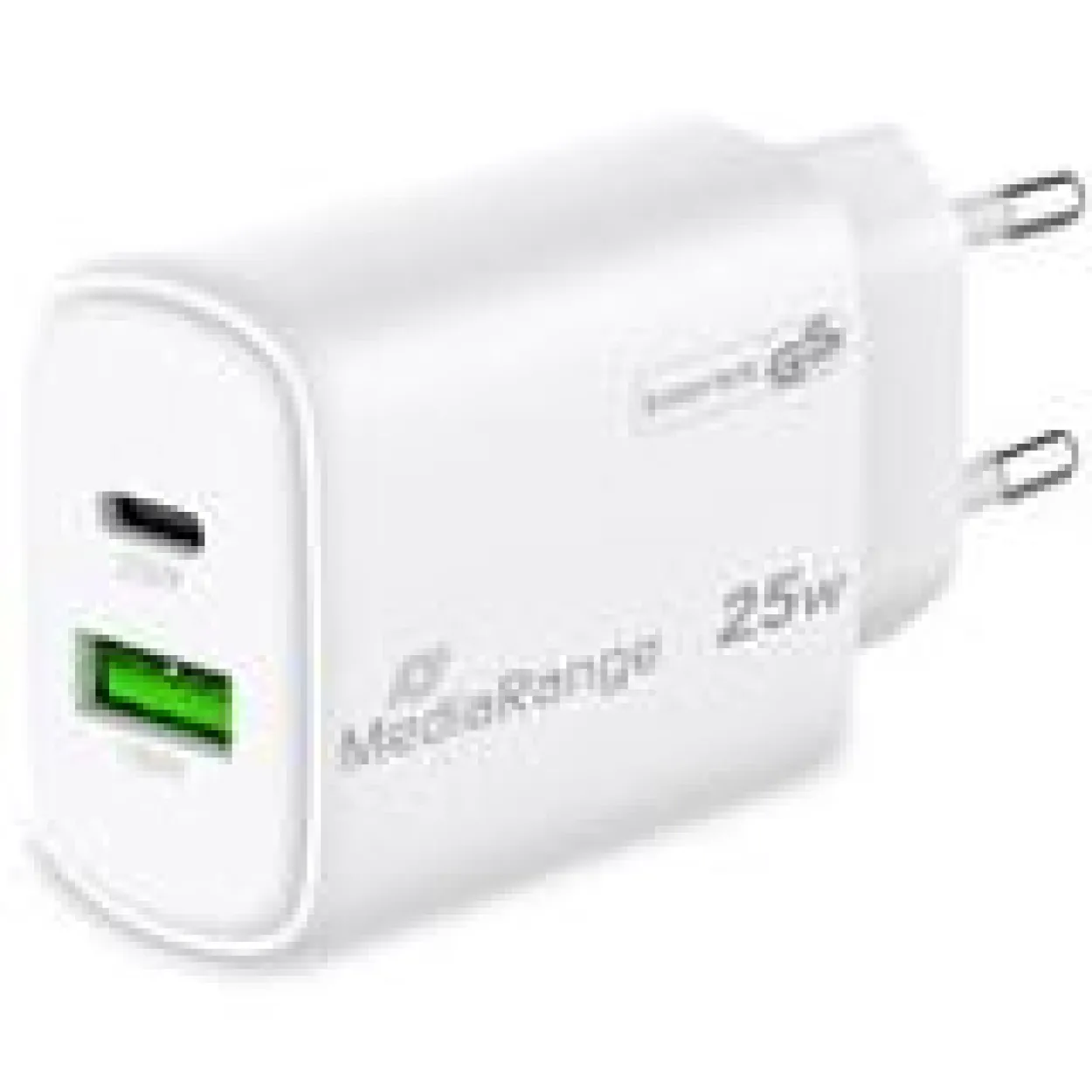 MediaRange Ladegerät 25W 2-Port 1x USB-A/1x USB-C GaN, weiß