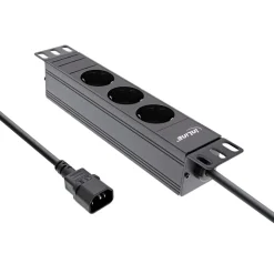 2.00m InLine 10" Steckdosenleiste, 3-fach Schutzkontakt, C14 Anschluss, ohne Schalter, schwarz