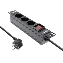 2.00m InLine 10" Steckdosenleiste, 3-fach Schutzkontakt, mit Schalter, schwarz