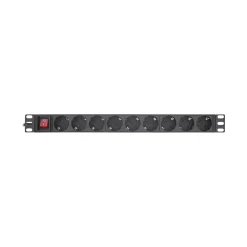 2.00m InLine 19" Steckdosenleiste, 9-fach Schutzkontakt, mit Schalter, schwarz
