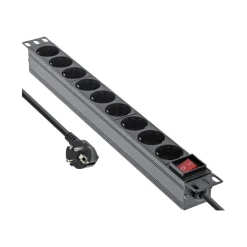 2.00m InLine 19" Steckdosenleiste, 9-fach Schutzkontakt, mit Schalter, schwarz