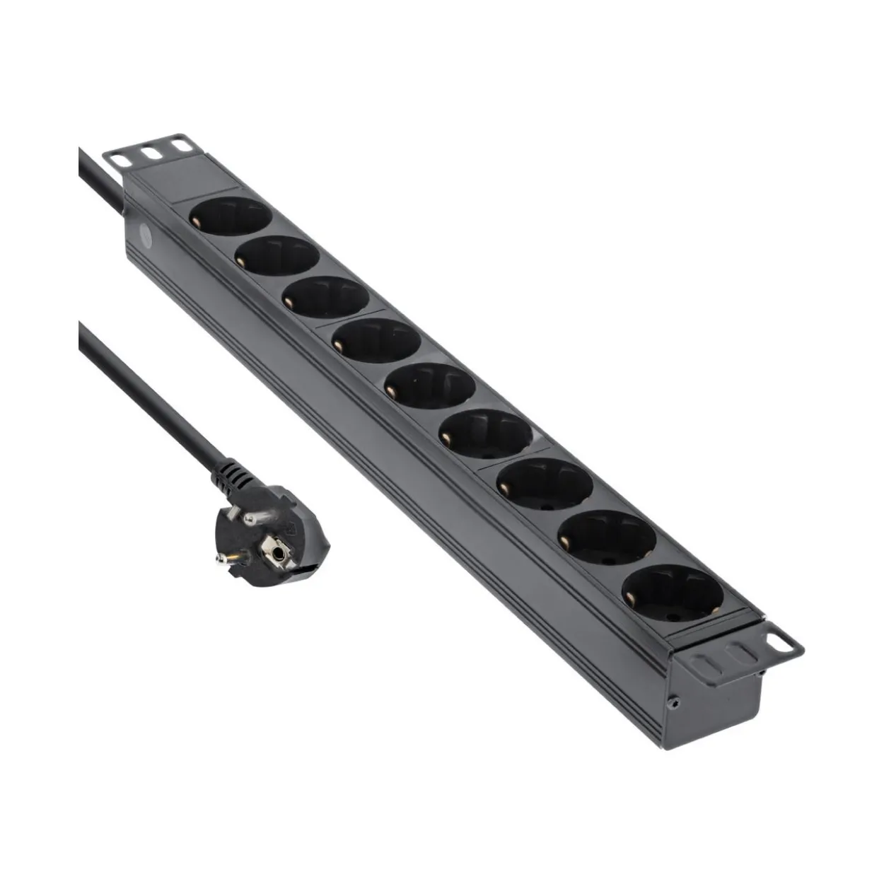 2.00m InLine 19" Steckdosenleiste, 9-fach Schutzkontakt, ohne Schalter, schwarz