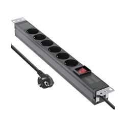 2.00m InLine 19" Steckdosenleiste, 6-fach Schutzkontakt, mit Schalter, schwarz