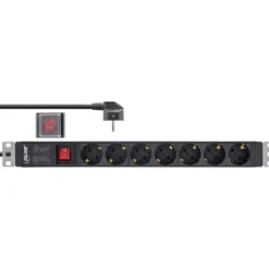 2.00m InLine 19" Steckdosenleiste, 7-fach Schutzkontakt, mit Schalter, schwarz