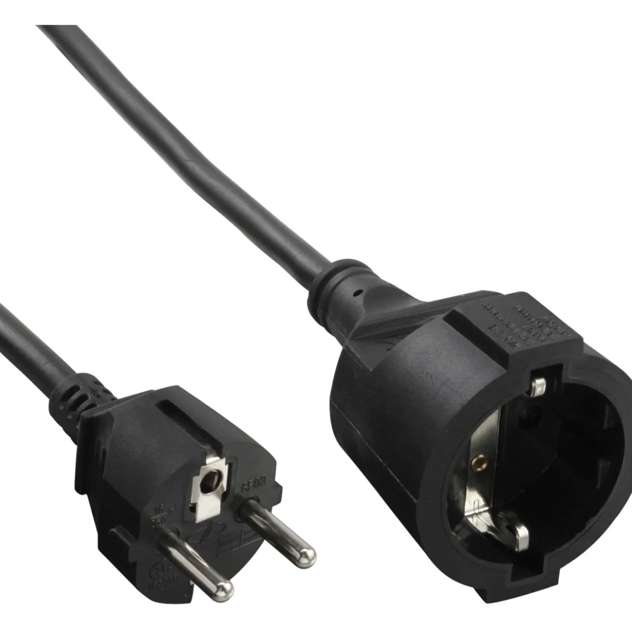 1.00m InLine Strom-Verlängerung Schutzkontakt Stecker / Buchse, schwarz
