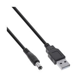 1.00m InLine USB DC Stromadapterkabel, USB A Stecker zu DC 5,5x2,10mm Hohlstecker, schwarz