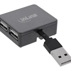 0.04m InLine USB 2.0 Hub, 4 Port, Quadrat, Kabel , Kunststoff