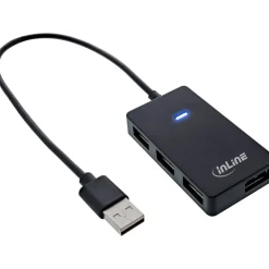 0.30m InLine USB 2.0 Hub, 4 Port, schwarz, Kabel