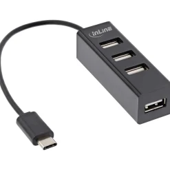 0.15m InLine USB 2.0 Hub, USB-C, 4 Port, schwarz, Kabel, schmale Bauform