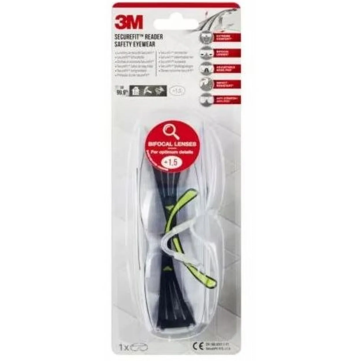 3M Schutzbrille SecureFitÖ 415 +1,5 Dioptrien lime, schwarz, 1 St.