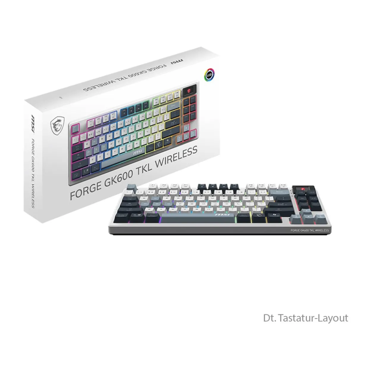 MSI FORGE GK600 TKL W SKY KTT Purple Star USB und Bluetooth Deutsch weiß/grau (kabellos)