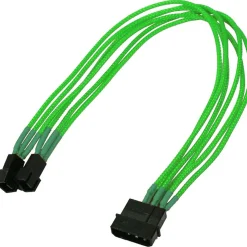 Nanoxia 30 cm sleeved neon grünes Adapterkabel für 4-Pin Molex zu 2x 3-Pin (NX42A30NG)