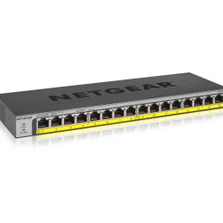 NETGEAR 16-Port Gigabit unmanaged Switch PoE/PoE+ 183W PoE Budget lüfterlos Metallgehäuse Desktop/Rack Wandbefestigung