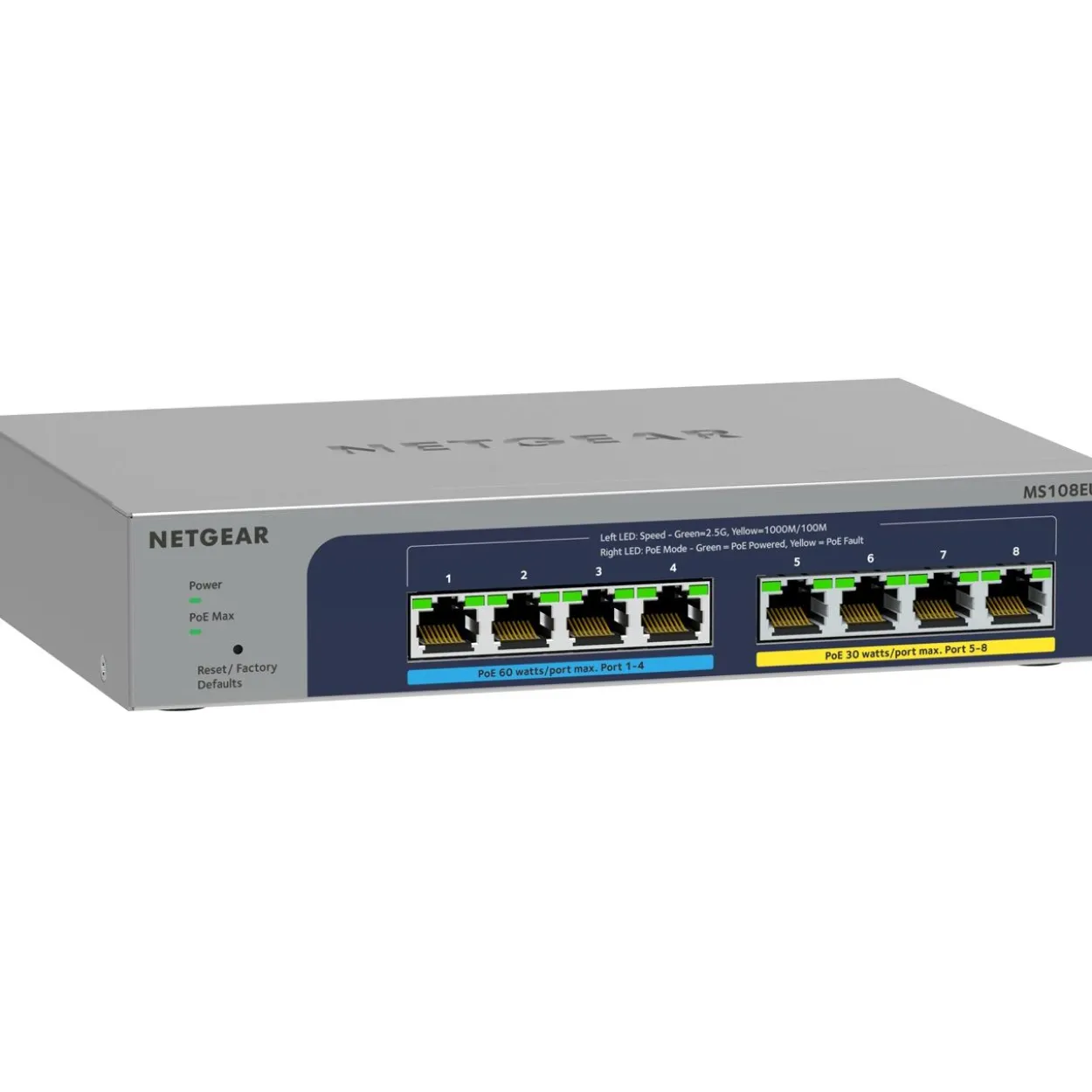 Netgear 8Port Switch 100/1000/2500 MS108EUP 8-Port Ultra60 PoE++ Multi-Gig unmgd Switch