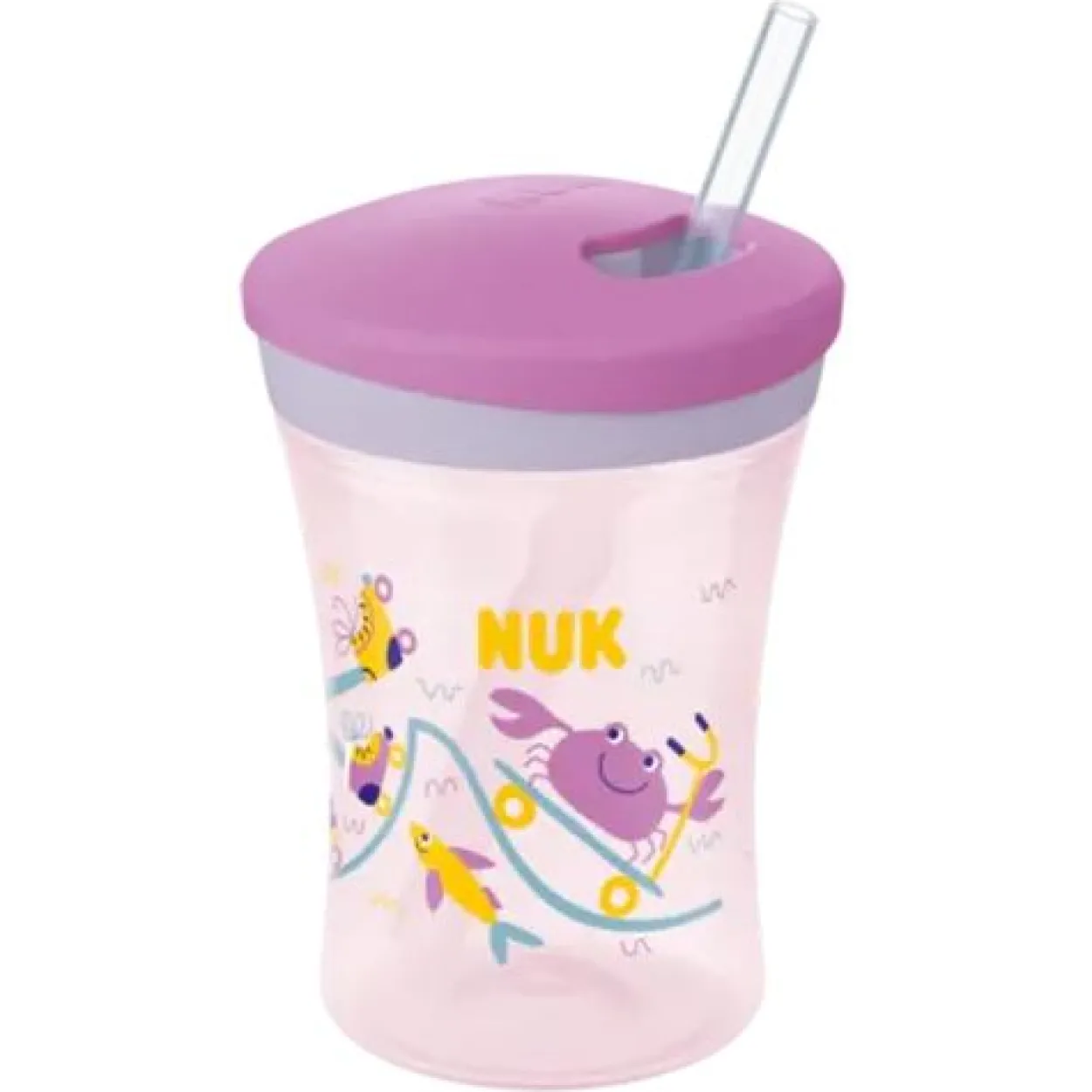 NUK Trinkbecher Action Cup 230ml rosa mit Trinkhalm ab 12M