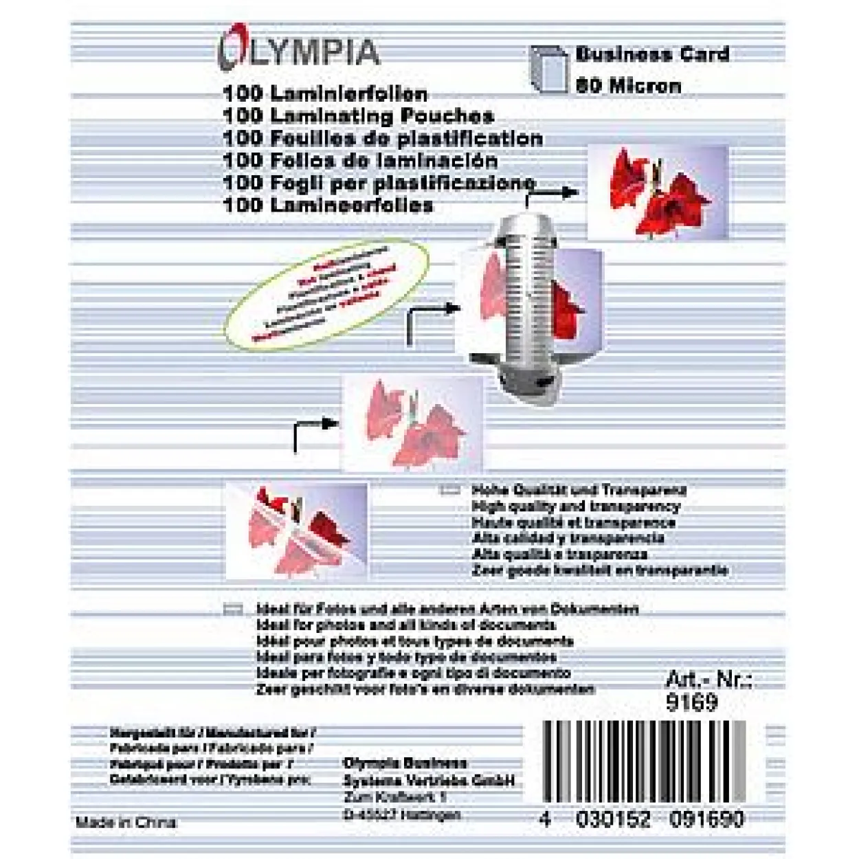 Olympia Laminierfolien Visitenkarte, 100 Stück 80 mic