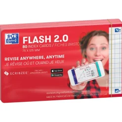 OXFORD 80 Karteikarten FLASH 2.0 DIN A7 weiß, rot kariert