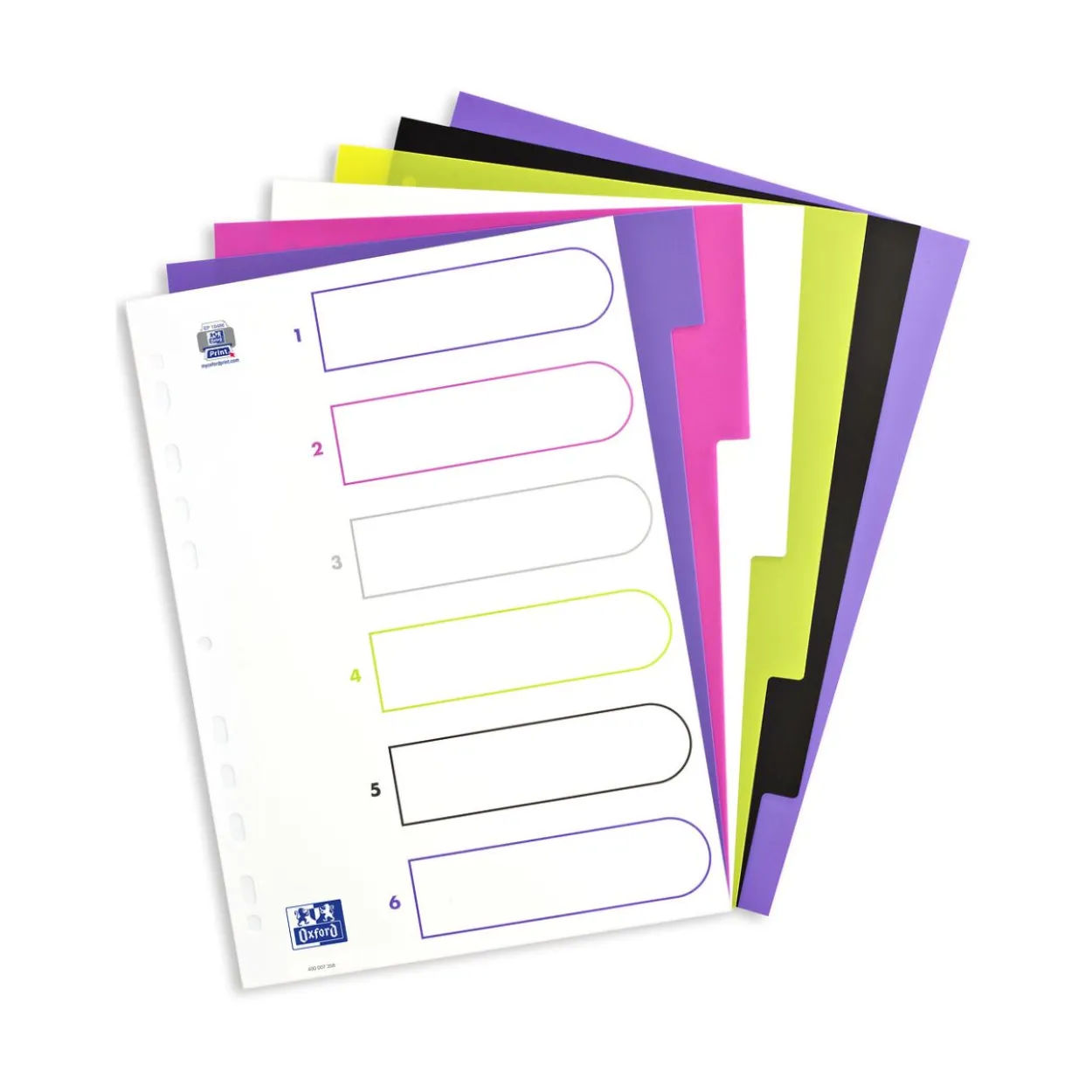 OXFORD Ordnerregister myColour Vollformat blanko lila, pink, weiß, grün, schwarz 6-teilig, 1 Satz