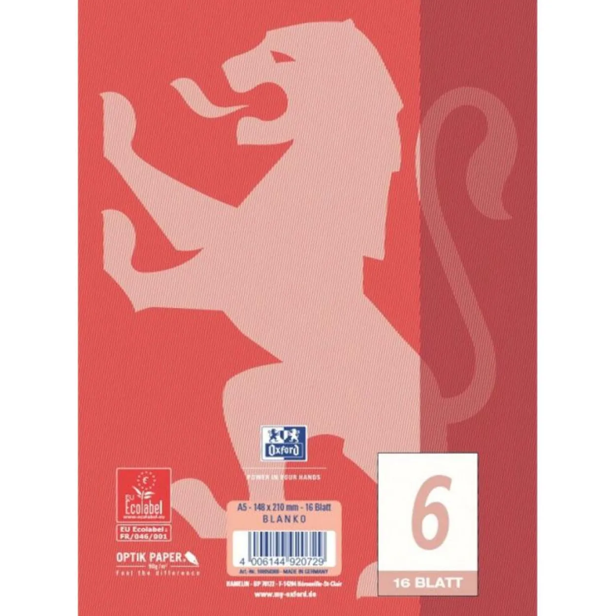 OXFORD Schulheft Lineatur 6 blanko DIN A5 ohne Rand, 16 Blatt