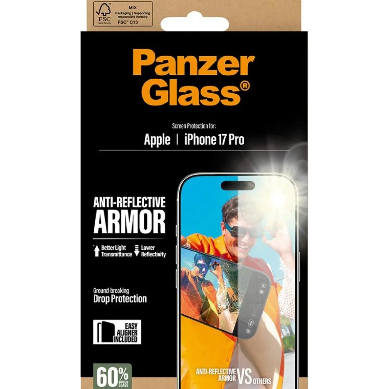 PanzerGlass Anti-Reflective Armor Screen Protector iPhone 17 Pro w. EasyAligner