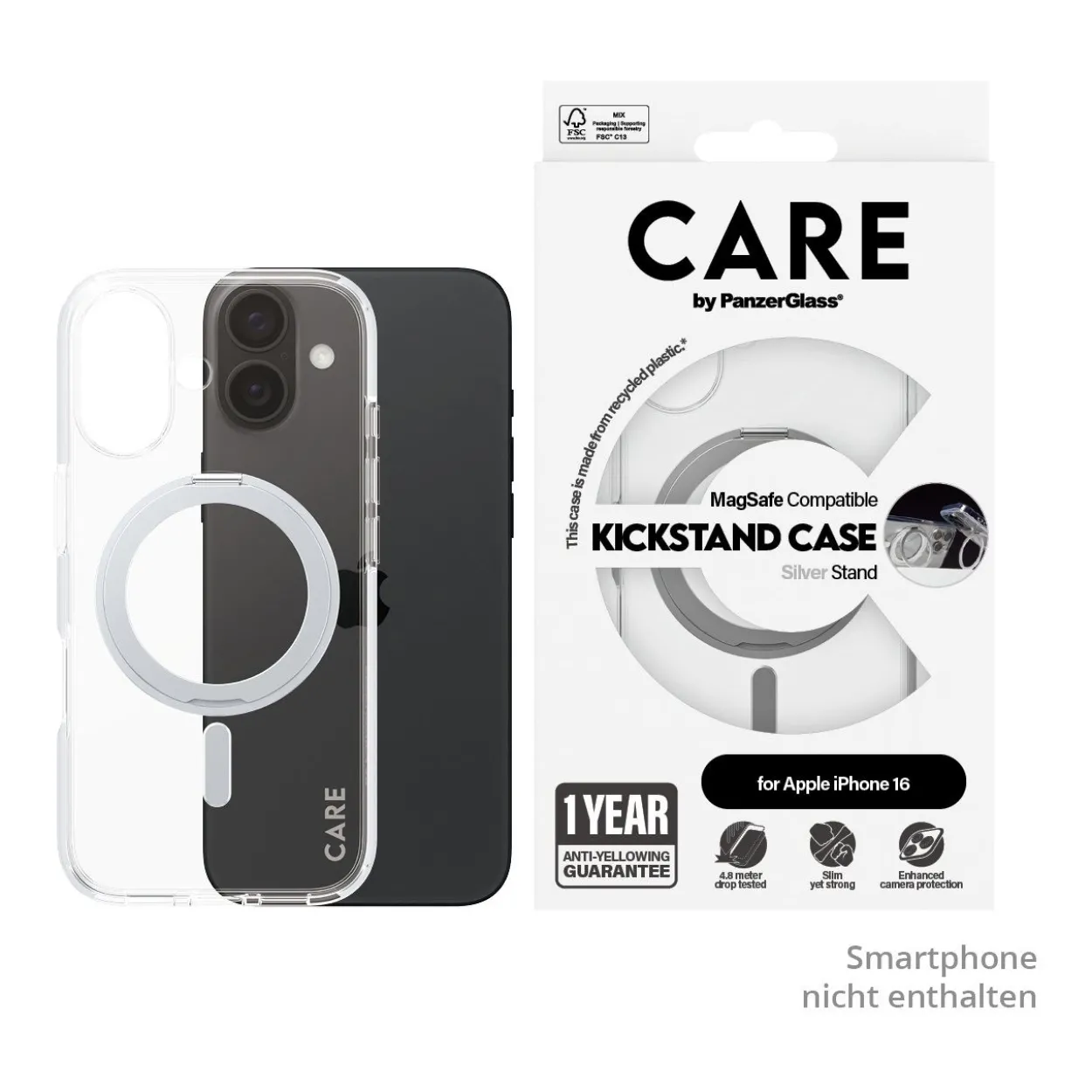 PanzerGlass CARE Feature Kickstand iPhone 16 silber