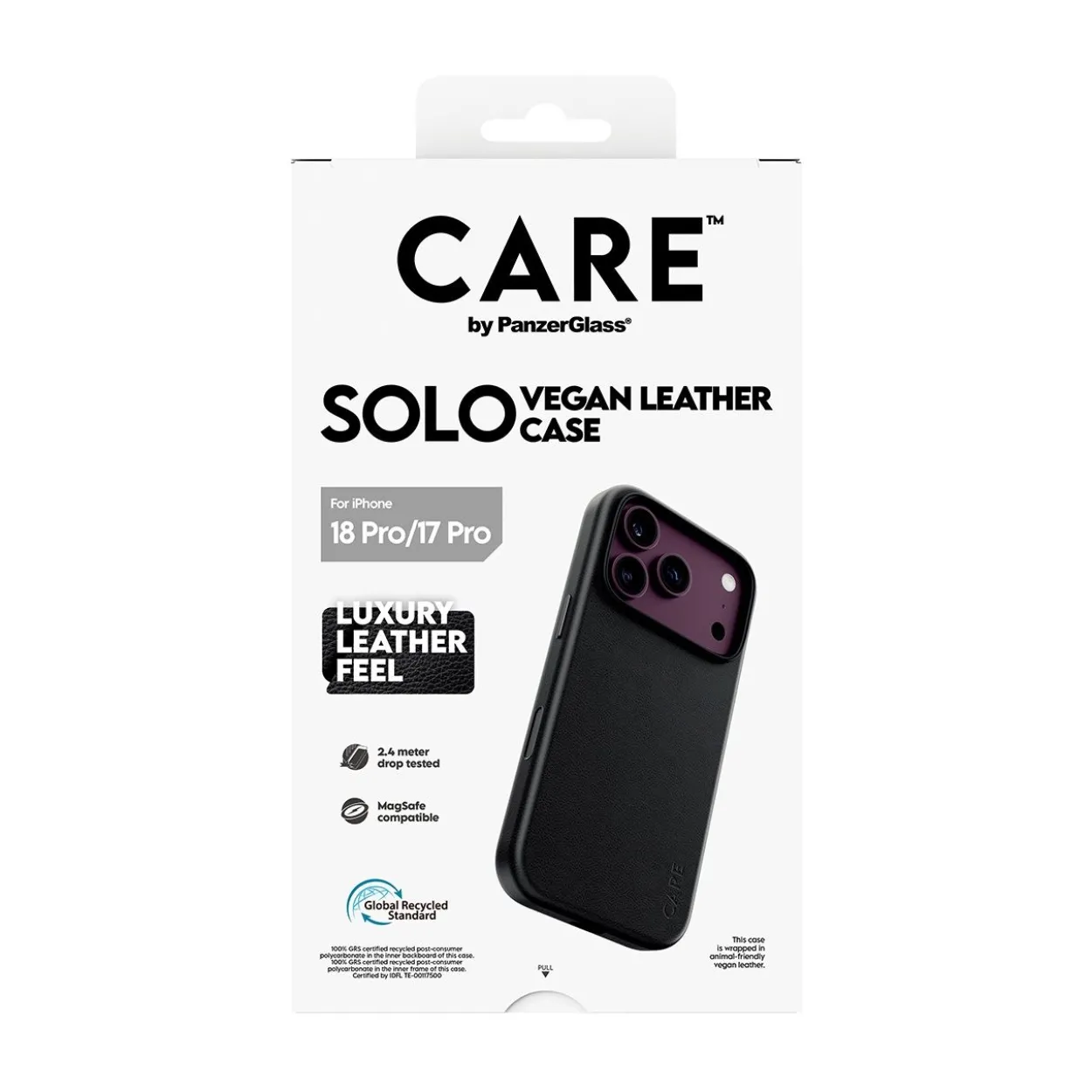 PanzerGlass CARE Solo Vegan Leather Case black w. MagSafe iPhone 18 Pro/ 17 Pro