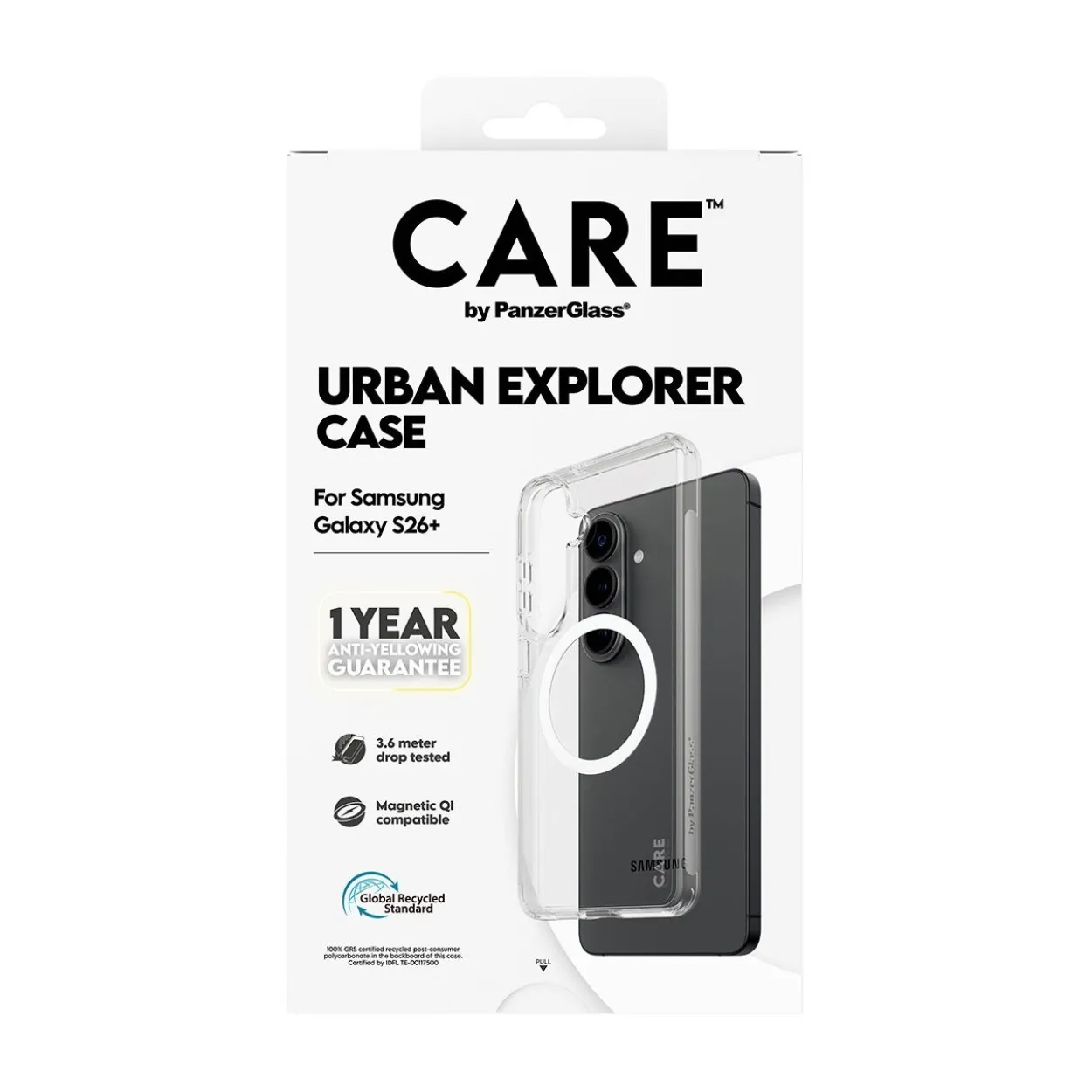 PanzerGlass CARE Urban Explorer Case transparent w. white Qi Samsung Galaxy S26+