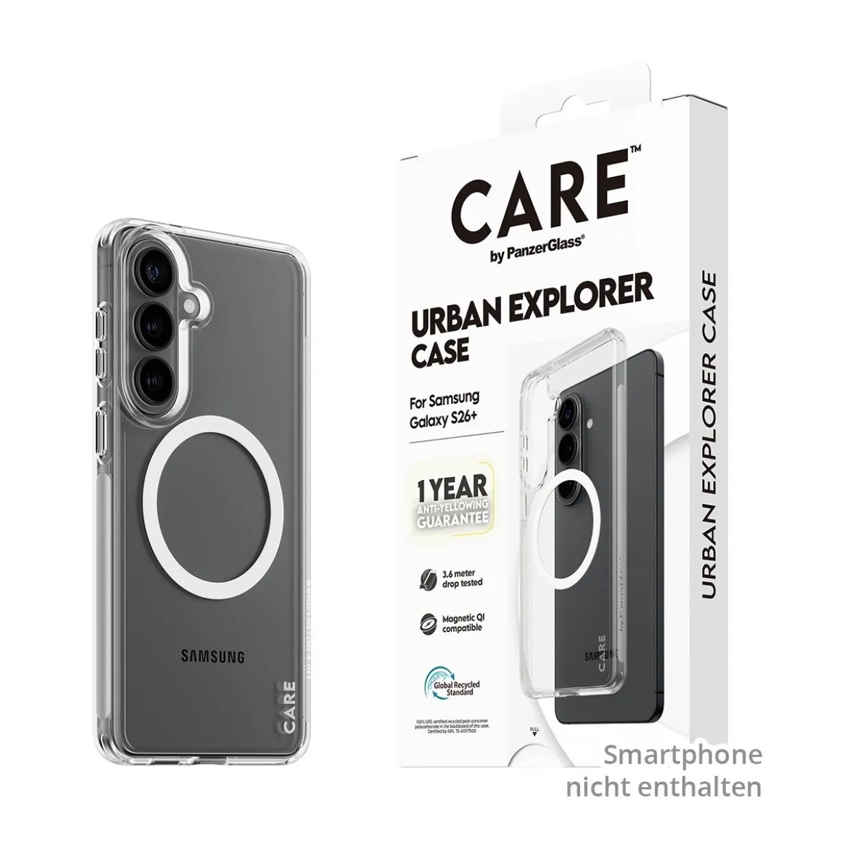 PanzerGlass CARE Urban Explorer Case transparent w. white Qi Samsung Galaxy S26+