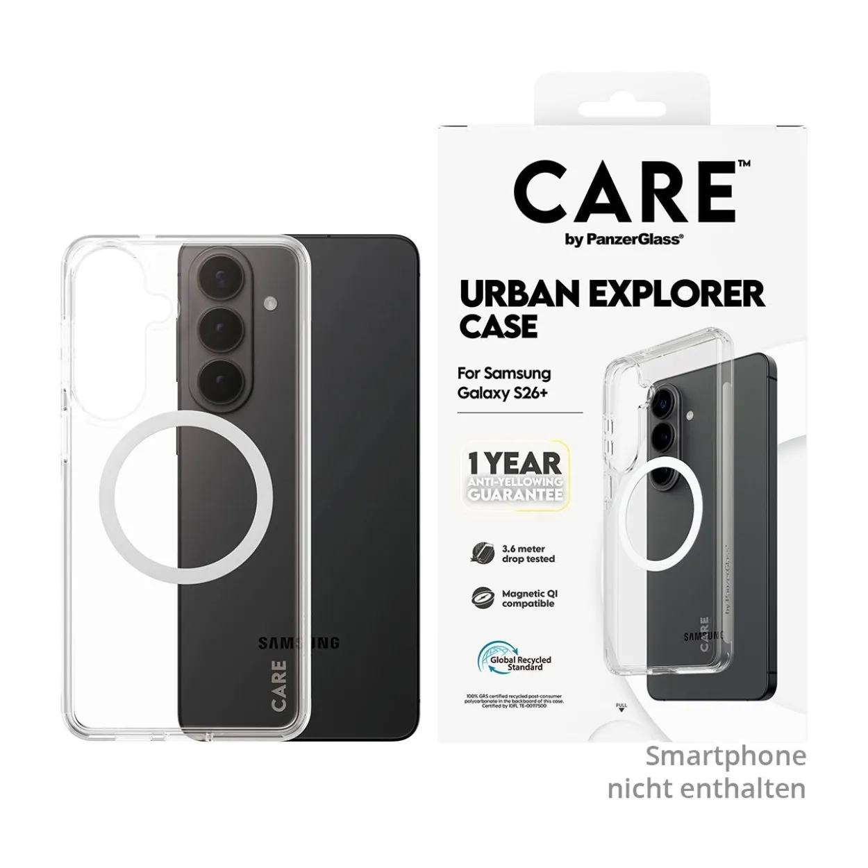 PanzerGlass CARE Urban Explorer Case transparent w. white Qi Samsung Galaxy S26+