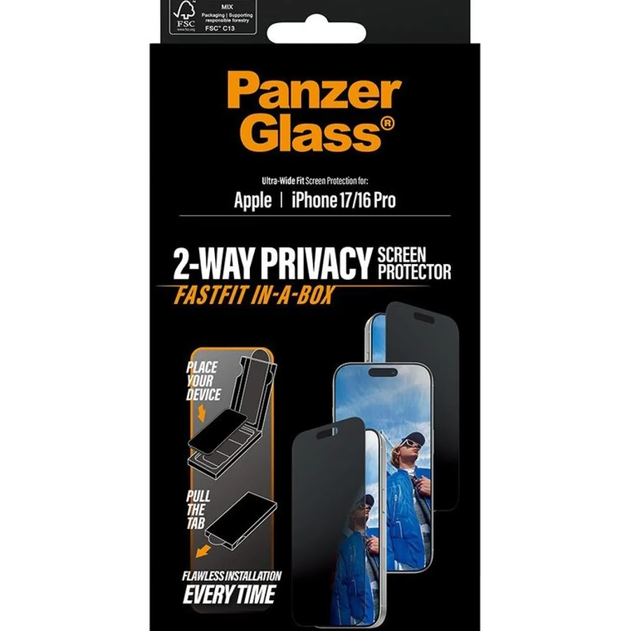 PanzerGlass PRIVACY SCREEN PROTECTOR W. BLACK IPHONE 16 PRO ULTRA-WIDE FIT W.