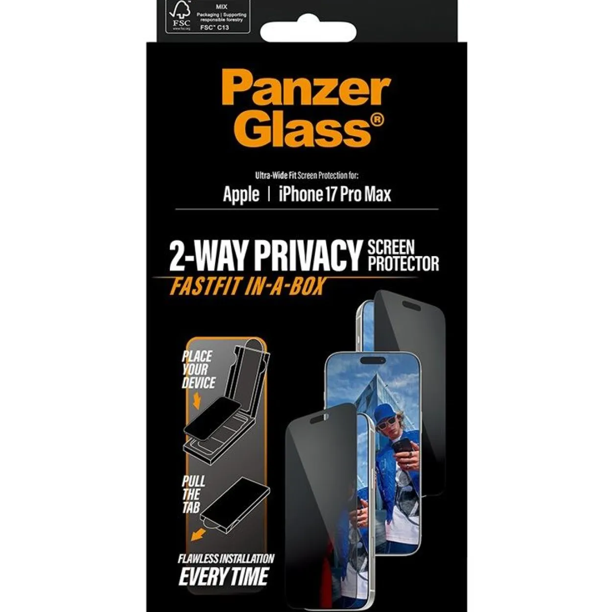 PanzerGlass PRIVACY SCREEN PROTECTOR W. BLACK IPHONE 17 PRO MAX ULTRA-WIDE FIT
