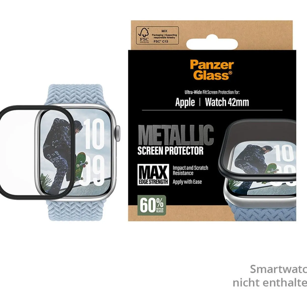 PanzerGlass Screen Protector w. black Metal Frame Apple Watch 42mm
