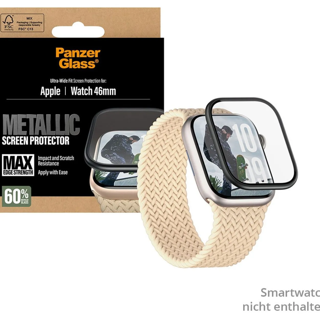 PanzerGlass Screen Protector w. black Metal Frame Apple Watch 46mm
