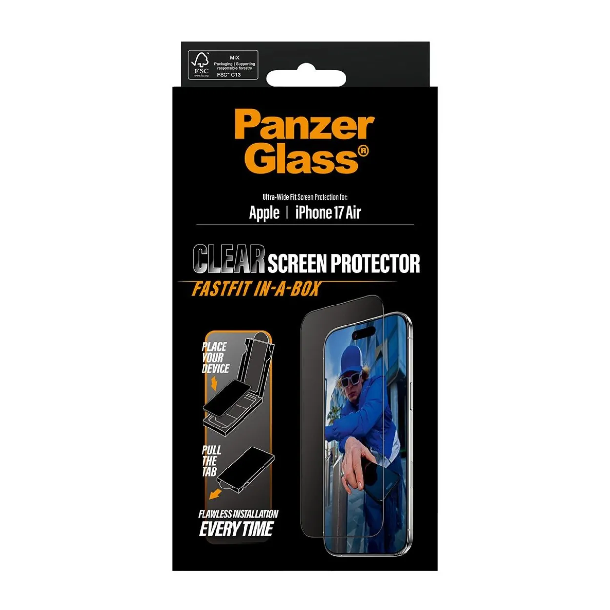 PanzerGlass SCREEN PROTECTOR W. BLACK FRAME AIR ULTRA-WIDE FIT W. FASTFIT IN