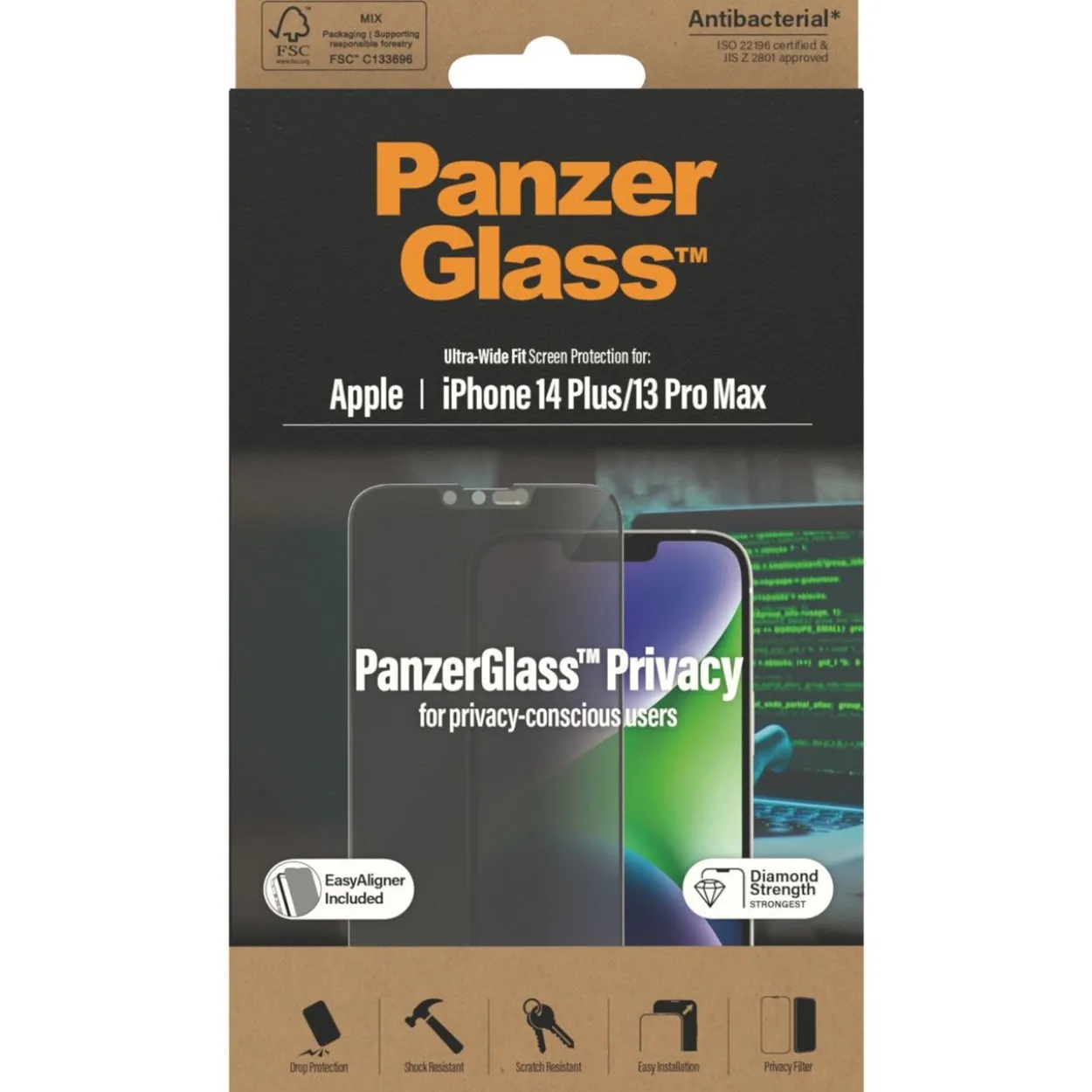 PanzerGlass SP iPhone 14 Plus UWF Privacy AB m. Applikator