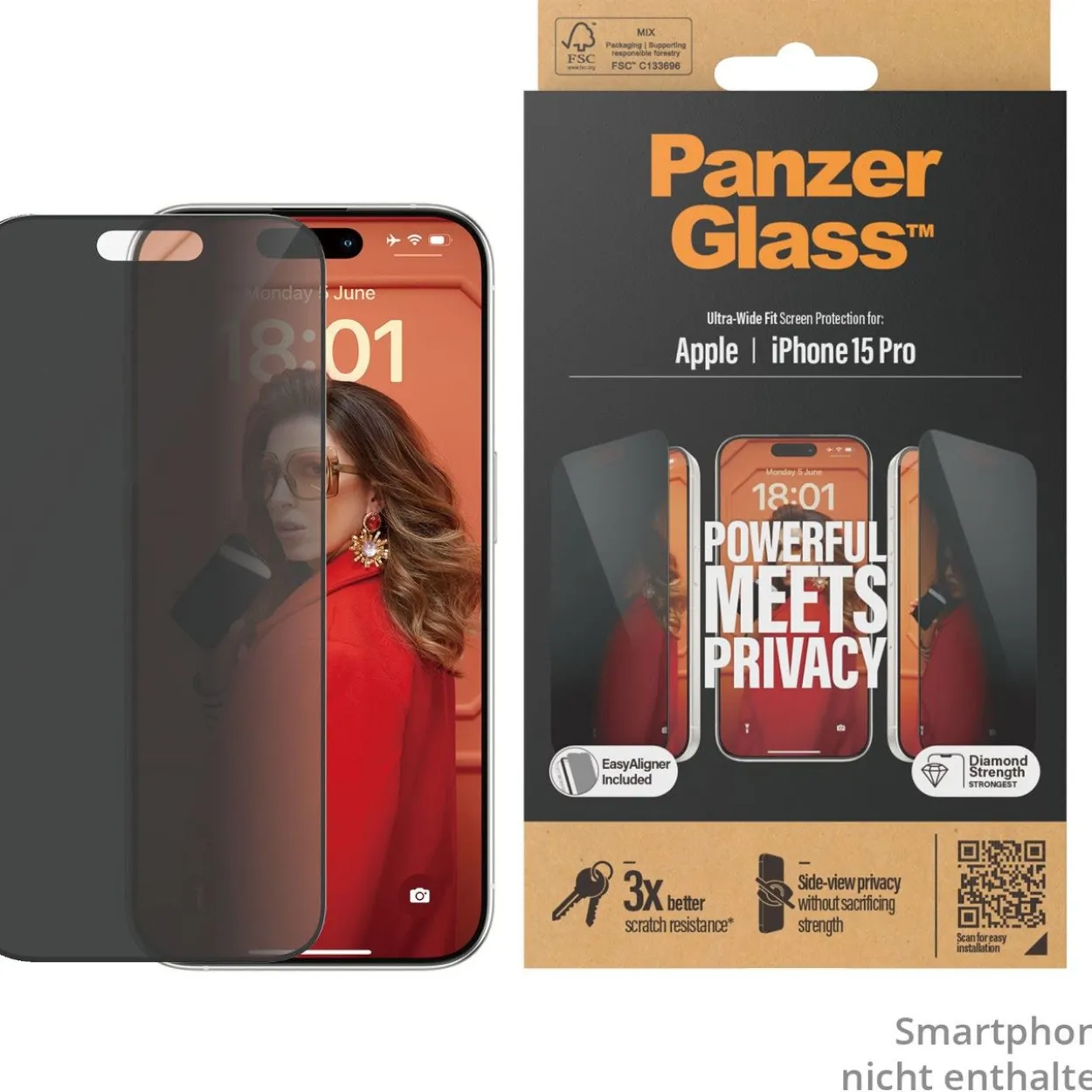 PanzerGlass SP iPhone 15 Pro UWF Privacy m. Applikator