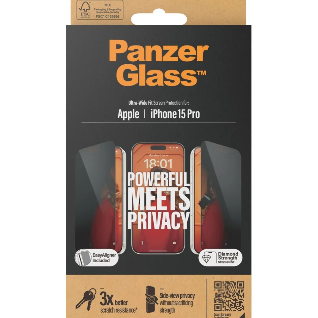 PanzerGlass SP iPhone 15 Pro UWF Privacy m. Applikator