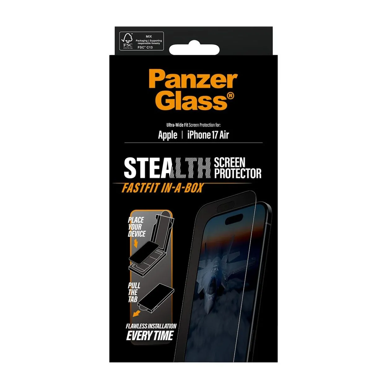 PanzerGlass STEALTH SCREEN PROTECTOR W. BLACK IPHONE 17 AIR ULTRA-WIDE FIT W.