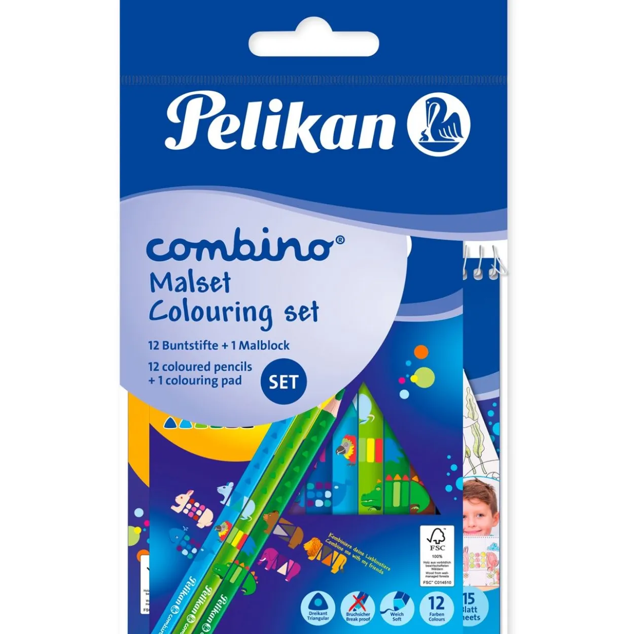Pelikan Ausmal-Set Combino, Block + 12 Buntstifte