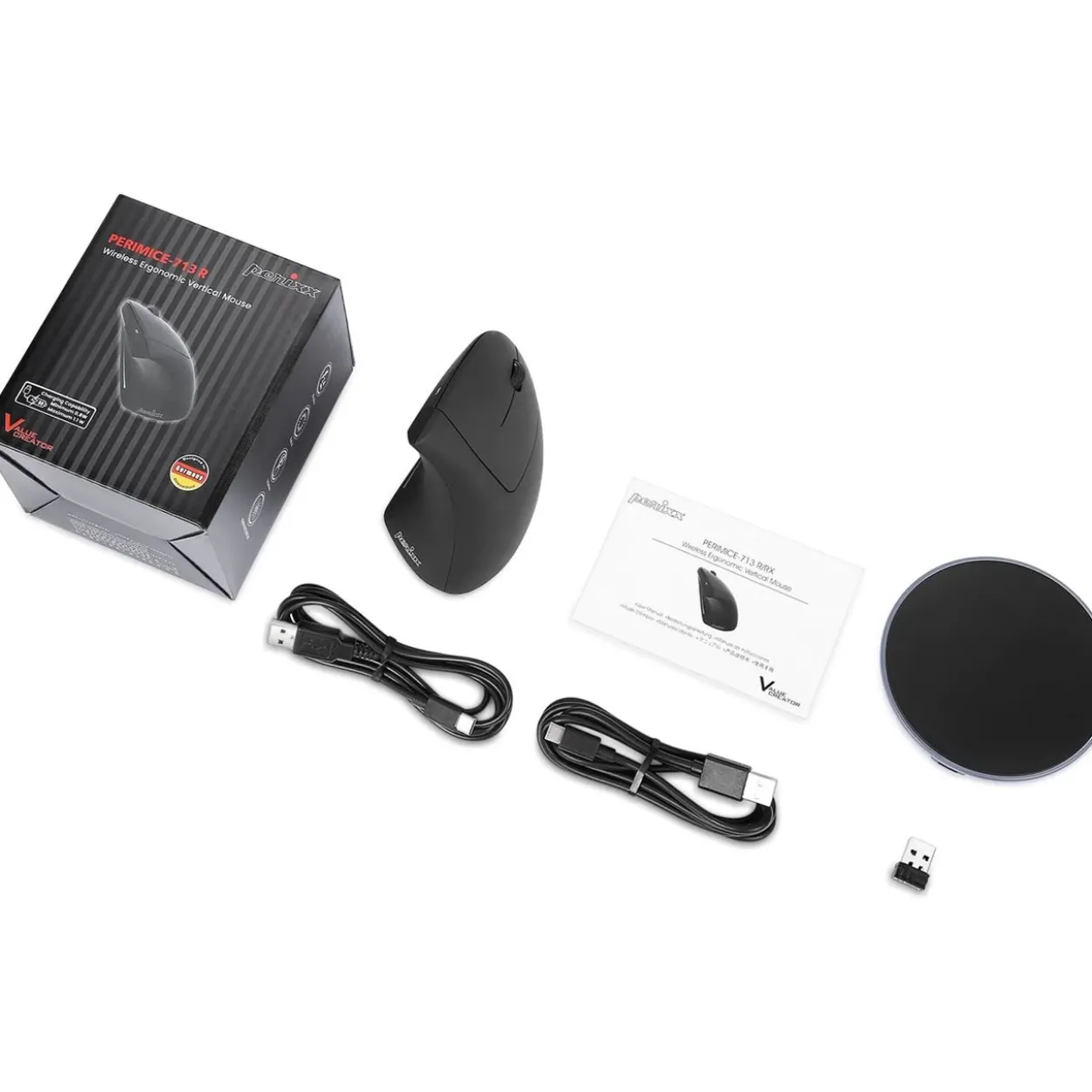 Perixx PERIMICE-713 RX Vertikale Ergonomie-Maus, kabellos, inkl. Ladepad