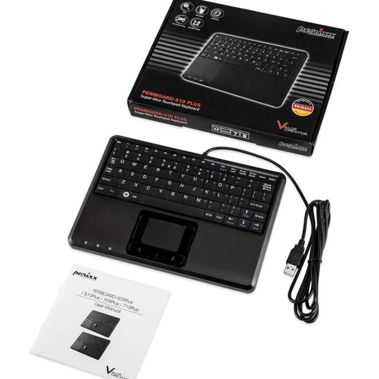 Perixx Tastatur, PERIBOARD-510 H PLUS, USB, UK-Tastaturlayout