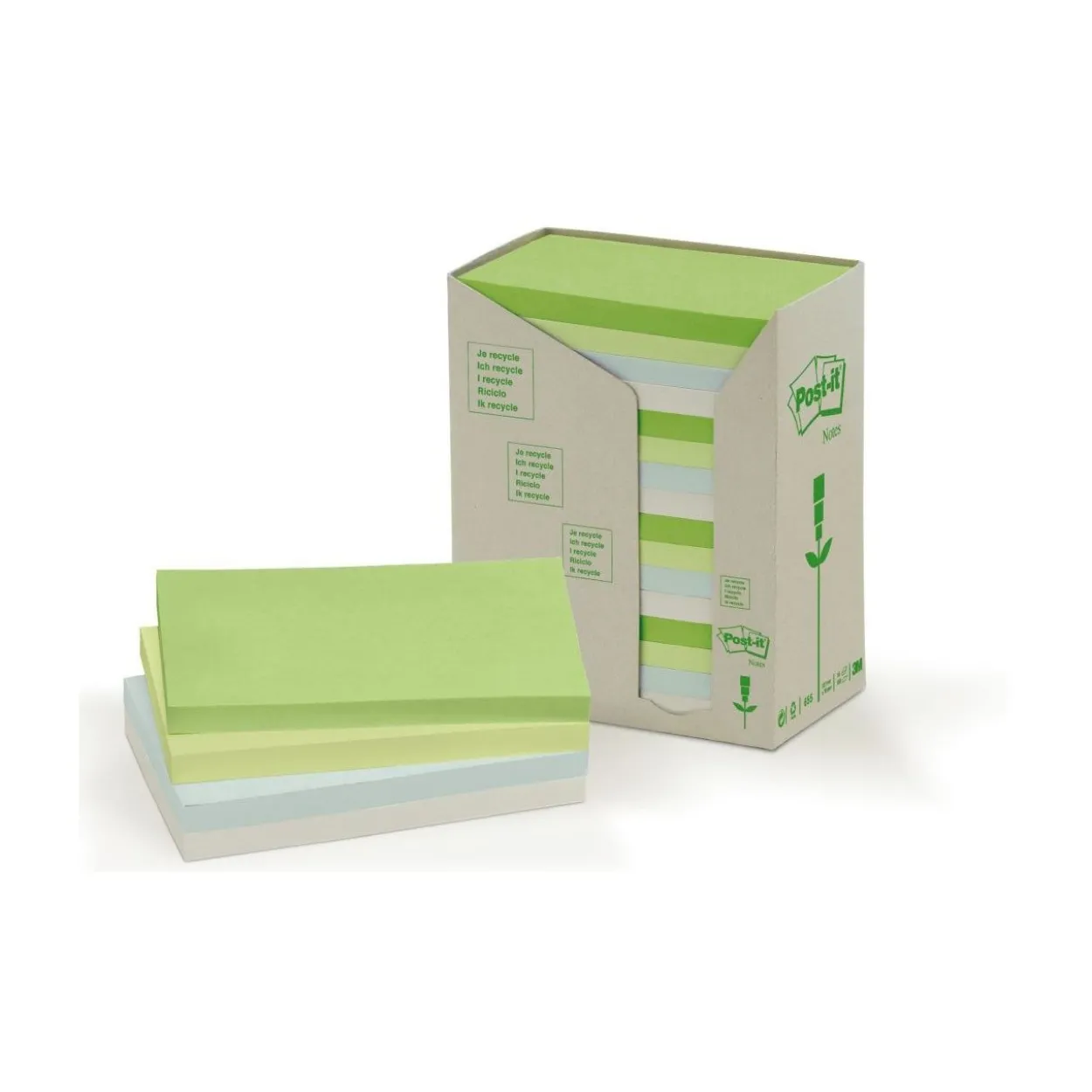 Post-it Recycling Notes Haftnotizen farbsortiert, 16 Blöcke, 12,7 x 7,6cm