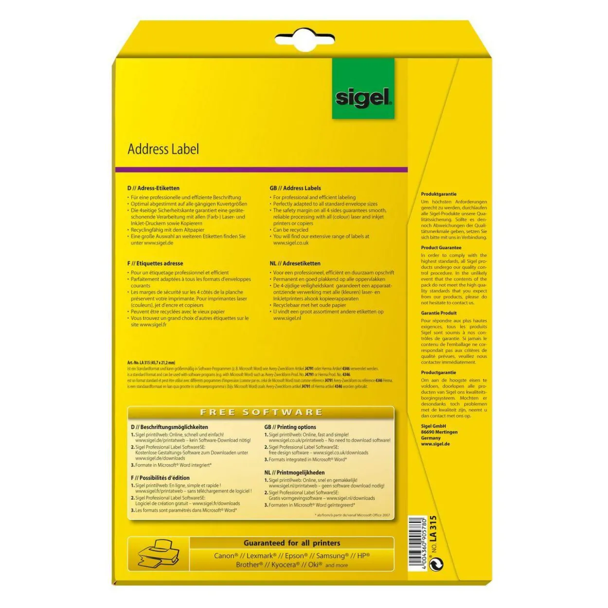 SIGEL 1200 Adressetiketten LA315 weiß 45,7 x 21,2 mm