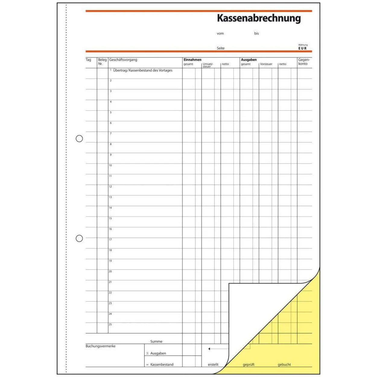 sigel Formularbuch "Kassenabrechnung", A4, 2 x 40 Blatt, SD