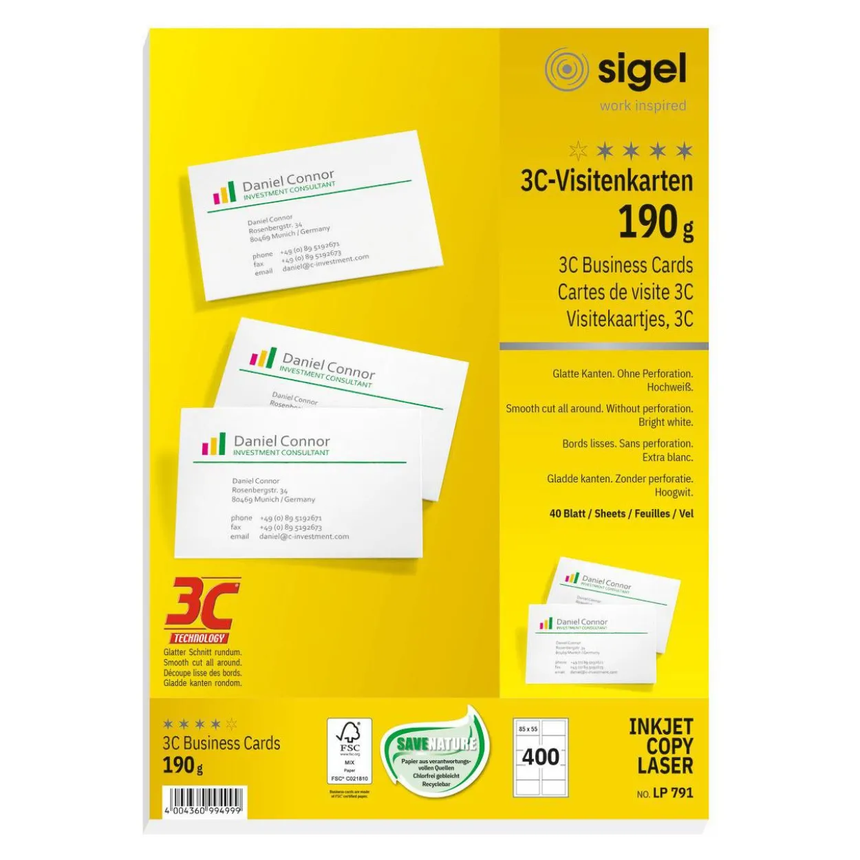 SIGEL 400 Visitenkarten LP791 matt weiß 190 g/qm