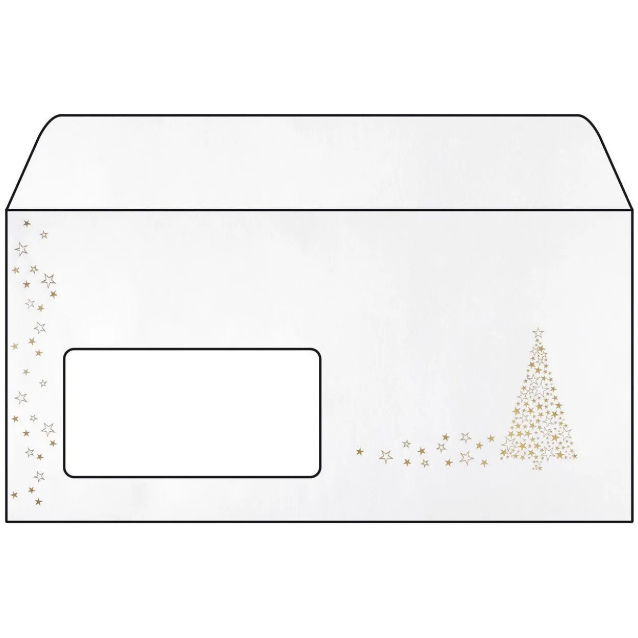 SIGEL 50 Weihnachtsbriefumschläge Golden Tree DIN lang mit Fenster
