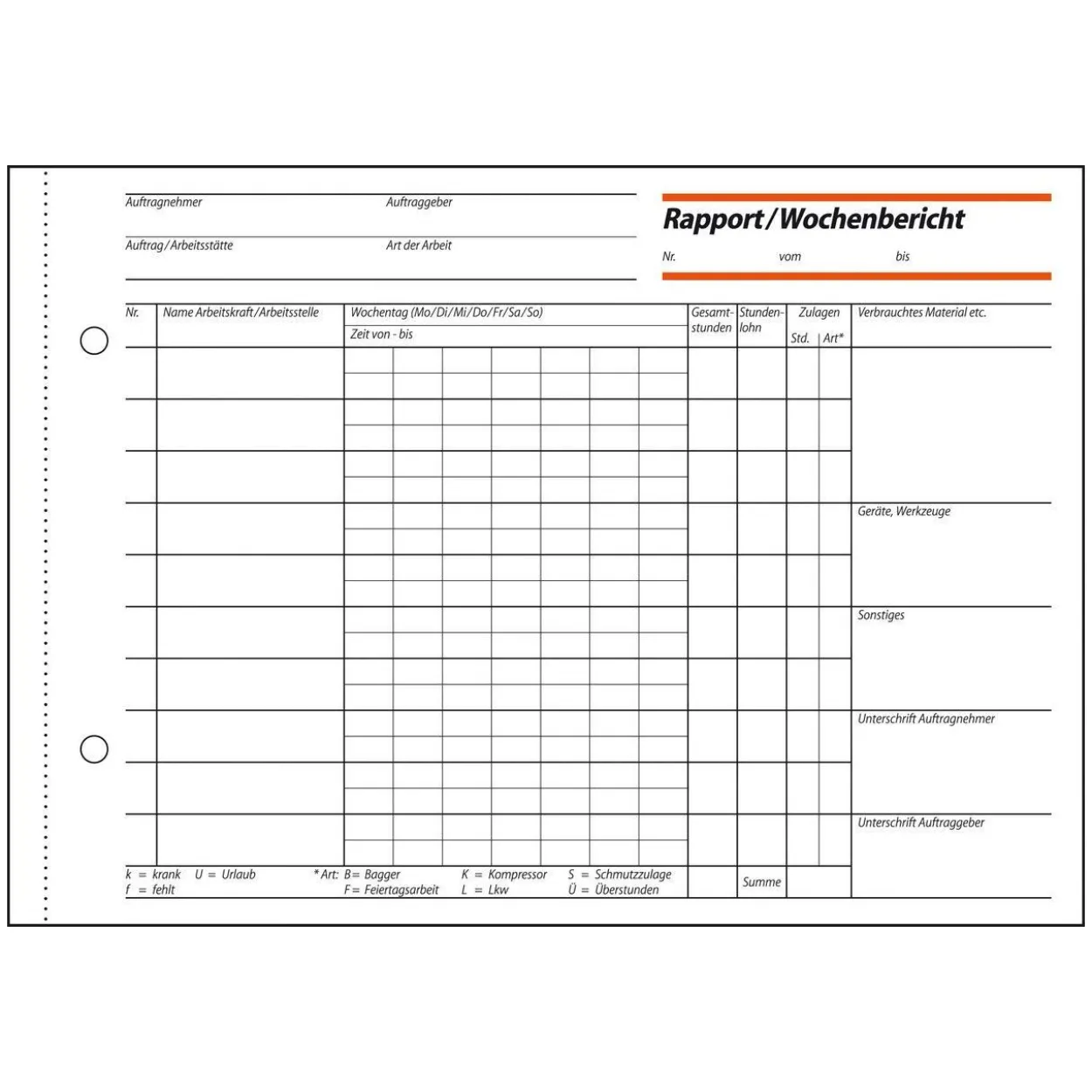 SIGEL Wochenbericht Formularbuch RP517